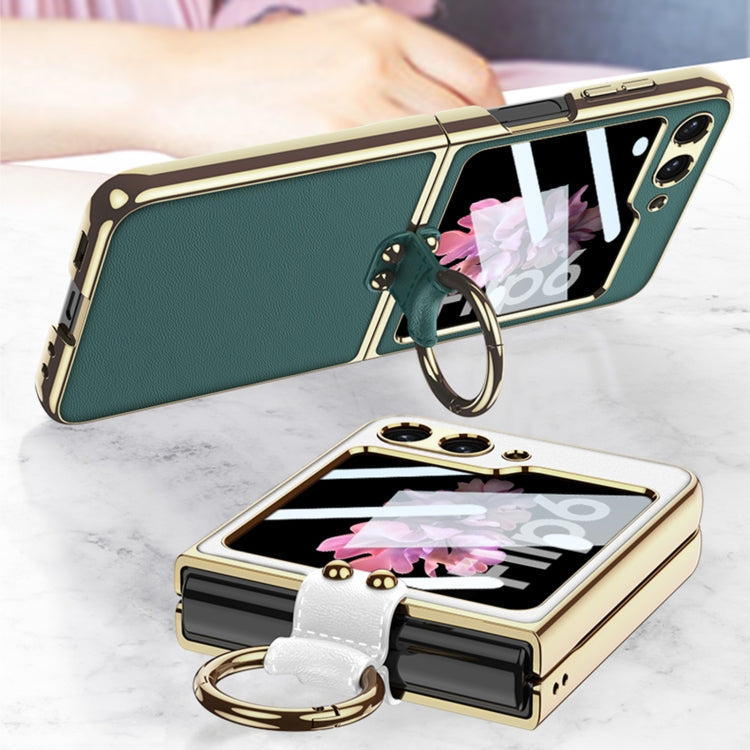 For Samsung Galaxy Z Flip6 / Flip7 FE GKK Integrated Electroplating Leather Phone Case with Ring/Strap(Yellow) - Galaxy Z Flip6 5G Cases by GKK | Online Shopping UK | buy2fix