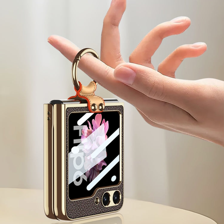 For Samsung Galaxy Z Flip6 / Flip7 FE GKK Integrated Electroplating Leather Phone Case with Ring/Strap(Yellow) - Galaxy Z Flip6 5G Cases by GKK | Online Shopping UK | buy2fix