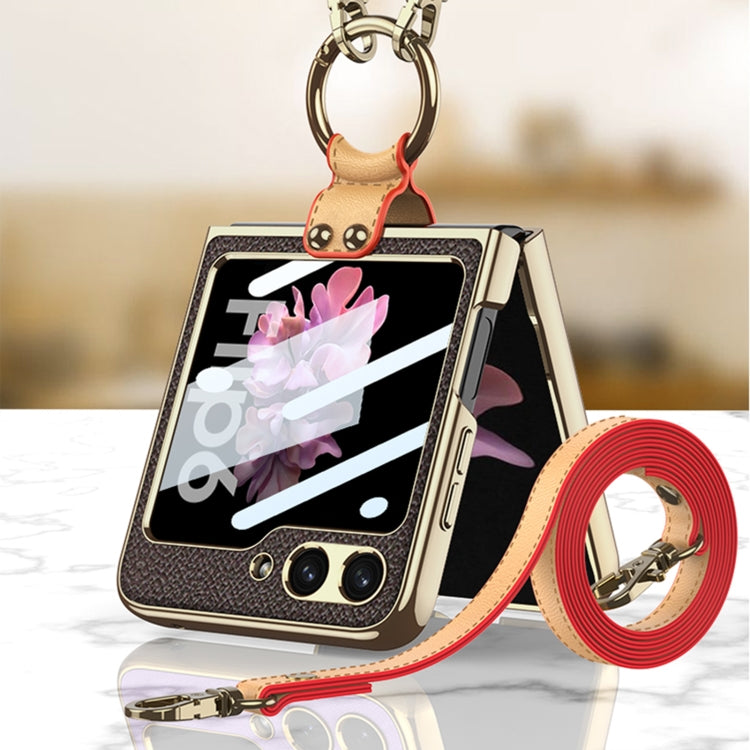 For Samsung Galaxy Z Flip6 / Flip7 FE GKK Integrated Electroplating Leather Phone Case with Ring/Strap(Yellow) - Galaxy Z Flip6 5G Cases by GKK | Online Shopping UK | buy2fix