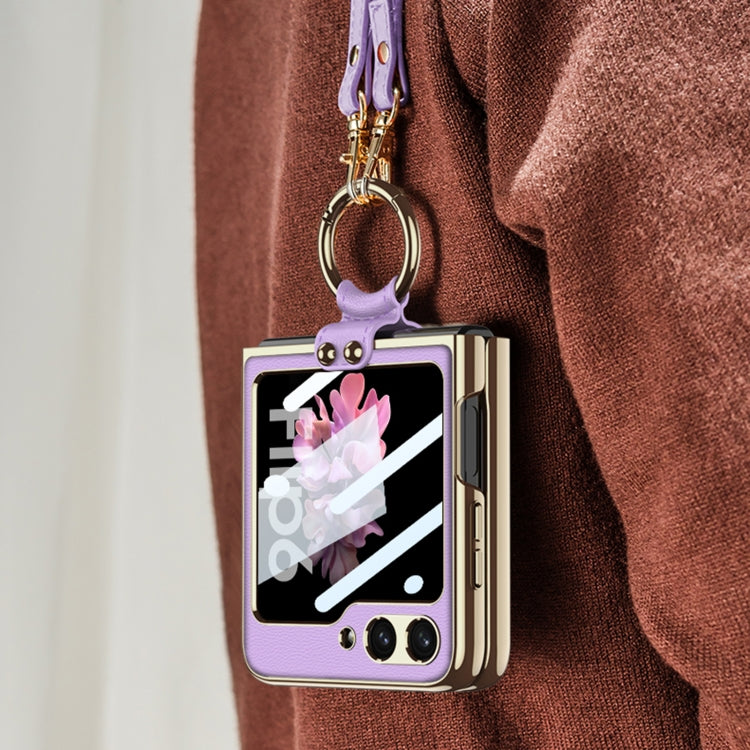 For Samsung Galaxy Z Flip6 / Flip7 FE GKK Integrated Electroplating Leather Phone Case with Ring/Strap(Pink) - Galaxy Z Flip6 5G Cases by GKK | Online Shopping UK | buy2fix