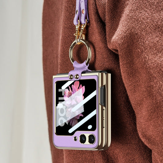 For Samsung Galaxy Z Flip6 / Flip7 FE GKK Integrated Electroplating Leather Phone Case with Ring/Strap(Pink) by GKK