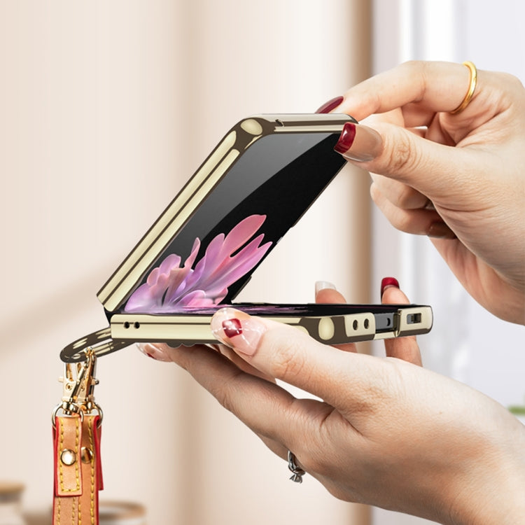For Samsung Galaxy Z Flip6 / Flip7 FE GKK Integrated Electroplating Leather Phone Case with Ring/Strap(Pink) - Galaxy Z Flip6 5G Cases by GKK | Online Shopping UK | buy2fix