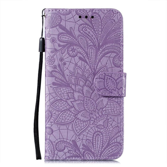 For Google Pixel 9 Pro Lace Flower Embossing Flip Leather Phone Case(Purple) by buy2fix