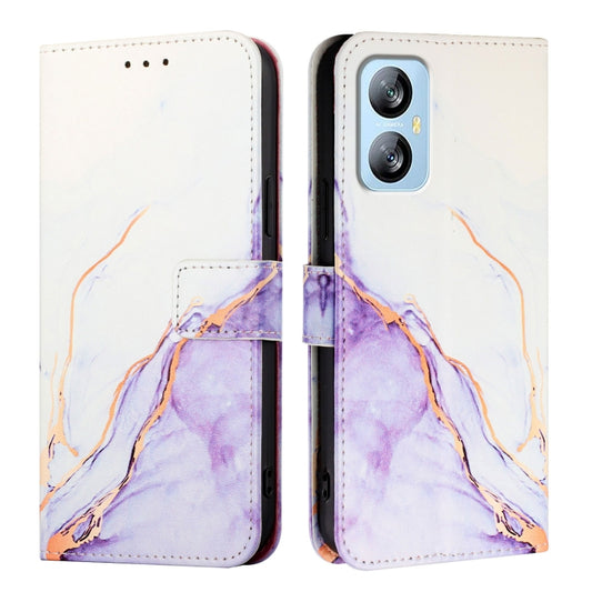 For Blackview A52 PT003 Marble Pattern Flip Leather Phone Case(White Purple) by buy2fix