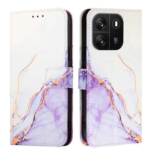 For Blackview Wave 6C PT003 Marble Pattern Flip Leather Phone Case(White Purple) by buy2fix