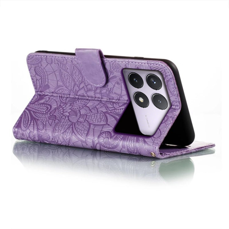 For Xiaomi Redmi K70 Lace Flower Embossing Flip Leather Phone Case(Purple) - Xiaomi Cases by buy2fix | Online Shopping UK | buy2fix