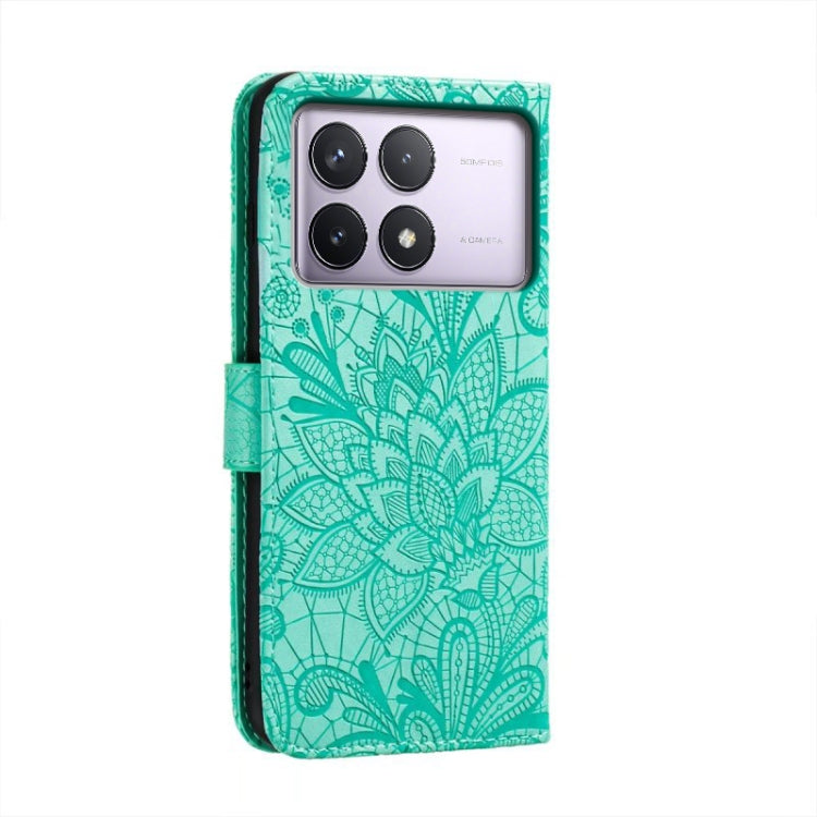 For Xiaomi Redmi K70 Lace Flower Embossing Flip Leather Phone Case(Green) - Xiaomi Cases by buy2fix | Online Shopping UK | buy2fix