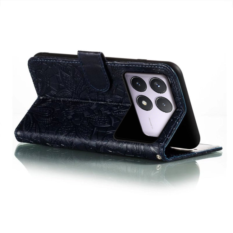 For Xiaomi Redmi K70 Lace Flower Embossing Flip Leather Phone Case(Dark Blue) - Xiaomi Cases by buy2fix | Online Shopping UK | buy2fix