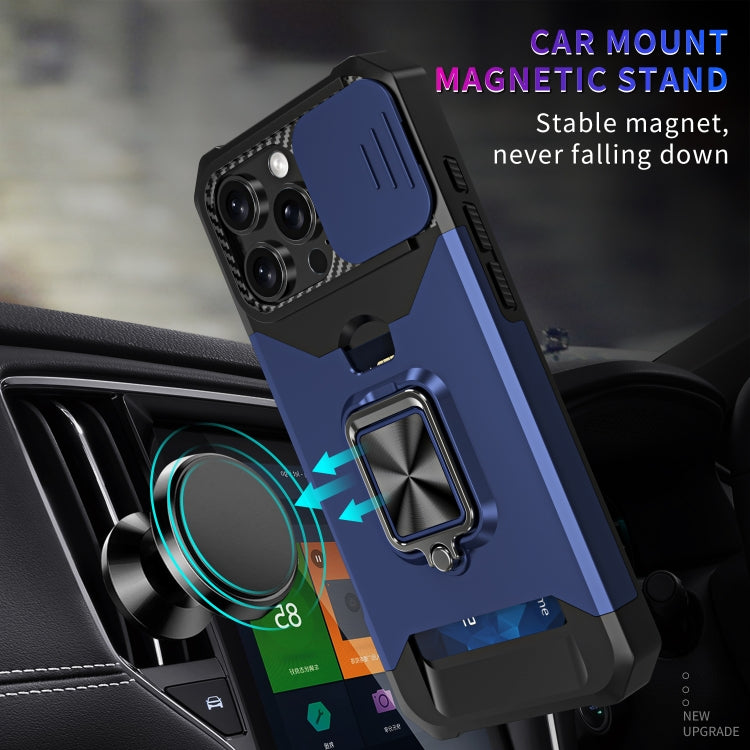 For iPhone 16 Pro Camera Shield Card Slot PC+TPU Phone Case(Blue) by buy2fix