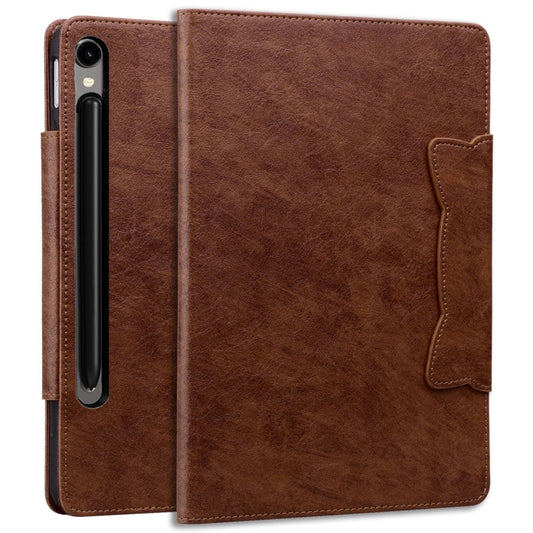 For Samsung Galaxy Tab S11/S10 Lite/S9 FE/S9/S8 Cat Buckle Leather Smart Tablet Case(Brown) by buy2fix