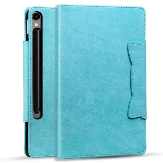 For Samsung Galaxy Tab S10 FE+ Cat Buckle Leather Tablet Case(Sky Blue) - Galaxy Tab S10 FE+ by buy2fix | Online Shopping UK | buy2fix