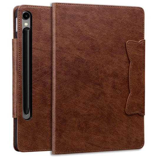 For Samsung Galaxy Tab S10 FE+ Cat Buckle Leather Tablet Case(Brown) - Galaxy Tab S10 FE+ by buy2fix | Online Shopping UK | buy2fix