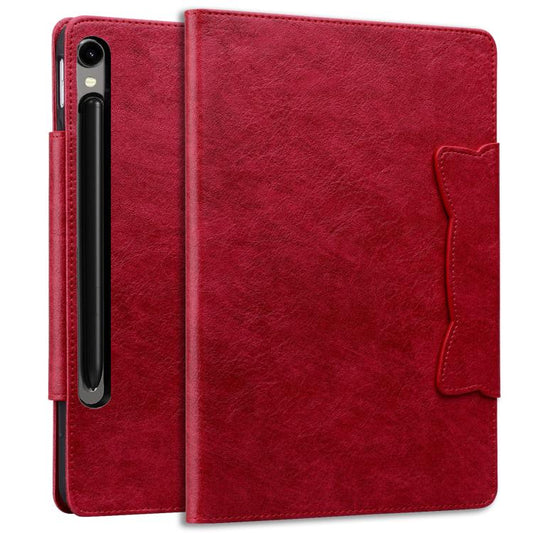 For Samsung Galaxy Tab S10 FE+ Cat Buckle Leather Tablet Case(Red) - Galaxy Tab S10 FE+ by buy2fix | Online Shopping UK | buy2fix