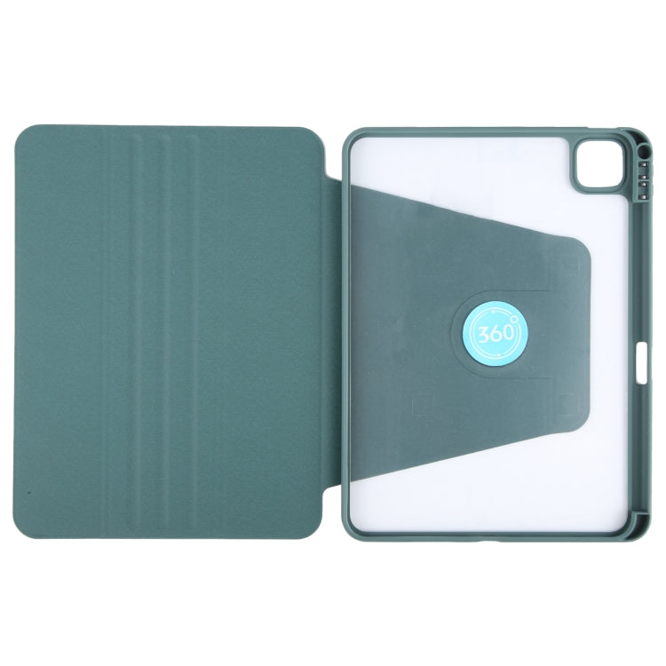 For iPad Pro 11 2024 GEBEI Acrylic TPU 3-folding Rotating Smart Tablet Leather Case withh Pen Slot(Dark Green) - iPad Pro 11 2024 Cases by GEBEI | Online Shopping UK | buy2fix