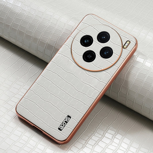 For vivo X100 5G AZNS Electroplated Frame Crocodile Texture Full Coverage Phone Case(White) by AZNS