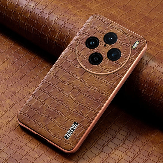 For vivo X100 Pro 5G / X100s Pro AZNS Electroplated Frame Crocodile Texture Full Coverage Phone Case(Brown) by AZNS