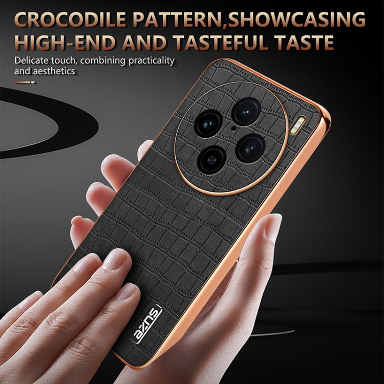 For vivo X100 Pro 5G / X100s Pro AZNS Electroplated Frame Crocodile Texture Full Coverage Phone Case(Brown) by AZNS