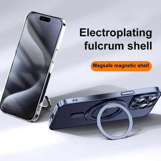 For iPhone 15 Plus Plating PC 360 Ring Holder Magsafe Phone Case(Transparent) - iPhone 15 Plus Cases by buy2fix | Online Shopping UK | buy2fix