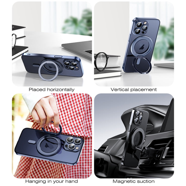 For iPhone 15 Pro Plating PC 360 Ring Holder Magsafe Phone Case(Clear Purple) - iPhone 15 Pro Cases by buy2fix | Online Shopping UK | buy2fix