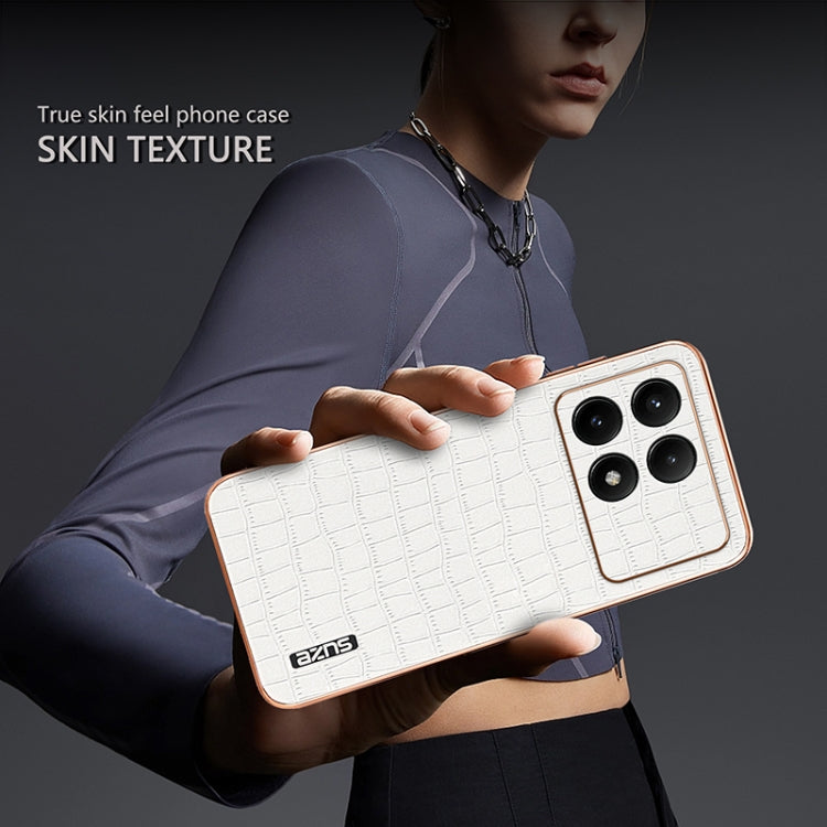 For Redmi K70 / K70 Pro AZNS Electroplated Frame Crocodile Texture Full Coverage Phone Case(White) by AZNS