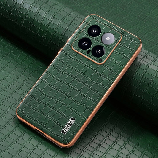 For Xiaomi 14 AZNS Electroplated Frame Crocodile Texture Full Coverage Phone Case(Green) by AZNS