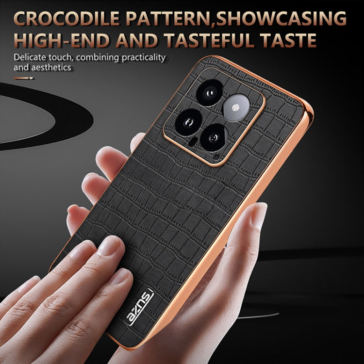 For Xiaomi 14 AZNS Electroplated Frame Crocodile Texture Full Coverage Phone Case(White) by AZNS