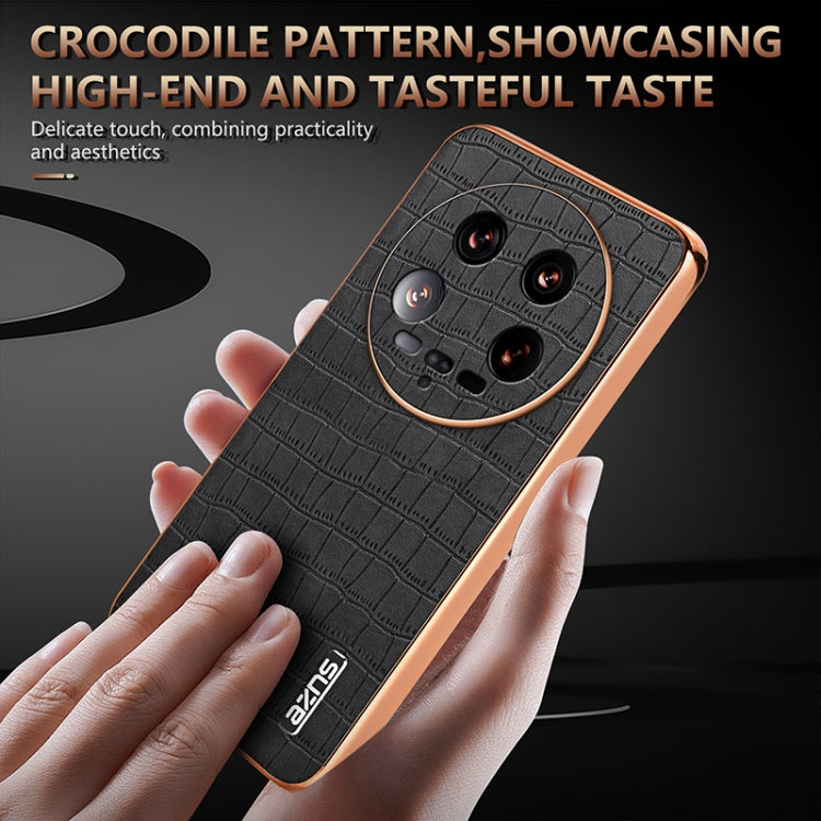 For Xiaomi 14 Ultra AZNS Electroplated Frame Crocodile Texture Full Coverage Phone Case(Black) by AZNS