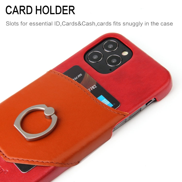For iPhone 12 Pro Max Fierre Shann Oil Wax Texture Genuine Leather Back Cover Case with 360 Degree Rotation Holder & Card Slot(Red+Light Brown) - iPhone 12 Pro Max Cases by FIERRE SHANN | Online Shopping UK | buy2fix