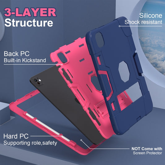 For iPad Pro 11 2025 / 2024 Contrast Color Silicone Acrylic PC Tablet Case with Holder(Navy Blue Rose Red) by buy2fix