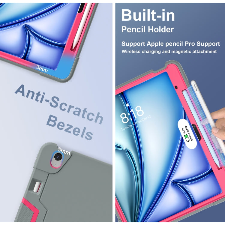 For iPad Air 13 2025 / 2024 Contrast Color Silicone Acrylic PC Tablet Case with Holder(Grey Rose Red) - iPad Air 13 2025 / 2024 Cases by buy2fix | Online Shopping UK | buy2fix