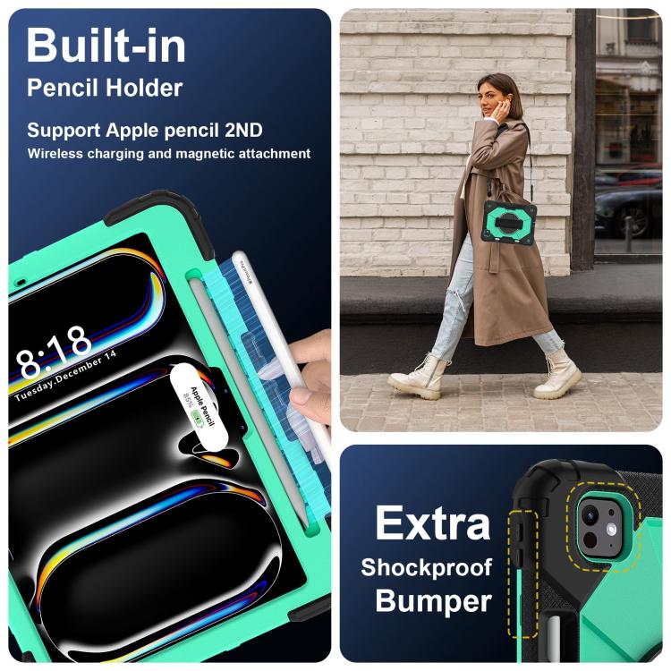 For iPad Pro 11 2024 Contrast Color Robot Silicone Hybrid PC Tablet Case(Black Mint Green) - iPad Pro 11 2024 Cases by buy2fix | Online Shopping UK | buy2fix