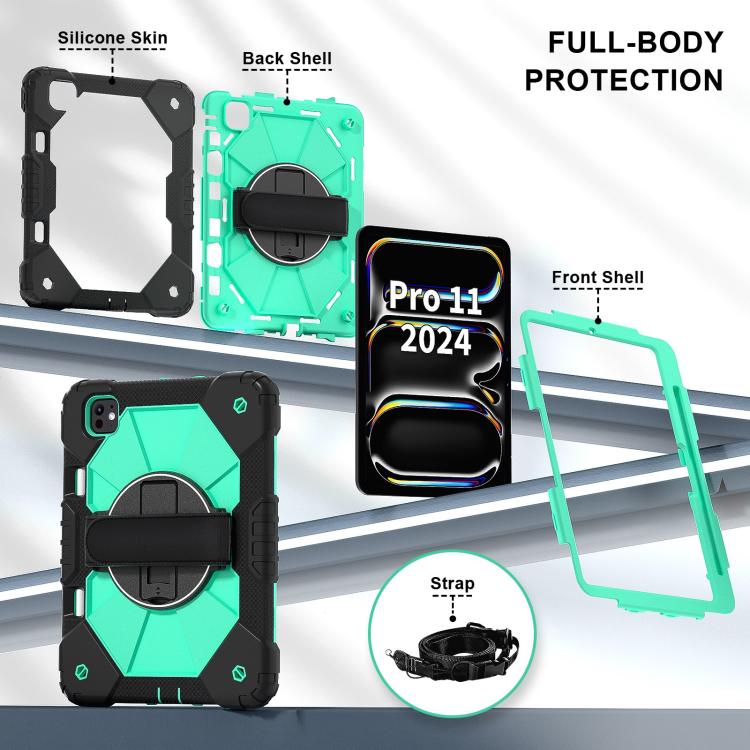 For iPad Pro 11 2024 Contrast Color Robot Silicone Hybrid PC Tablet Case(Black Mint Green) - iPad Pro 11 2024 Cases by buy2fix | Online Shopping UK | buy2fix