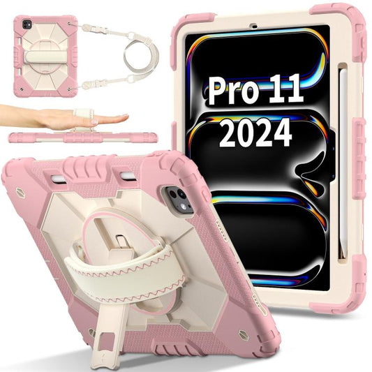 For iPad Pro 11 2024 Contrast Color Robot Silicone Hybrid PC Tablet Case(Rose Gold Beige) - iPad Pro 11 2024 Cases by buy2fix | Online Shopping UK | buy2fix