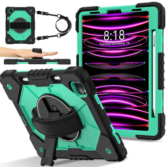 For iPad Air 5 / 4 / Pro 11 Contrast Color Robot Silicone Hybrid PC Tablet Case(Black Mint Green) - iPad Pro 11 (2022/2021) Cases by buy2fix | Online Shopping UK | buy2fix