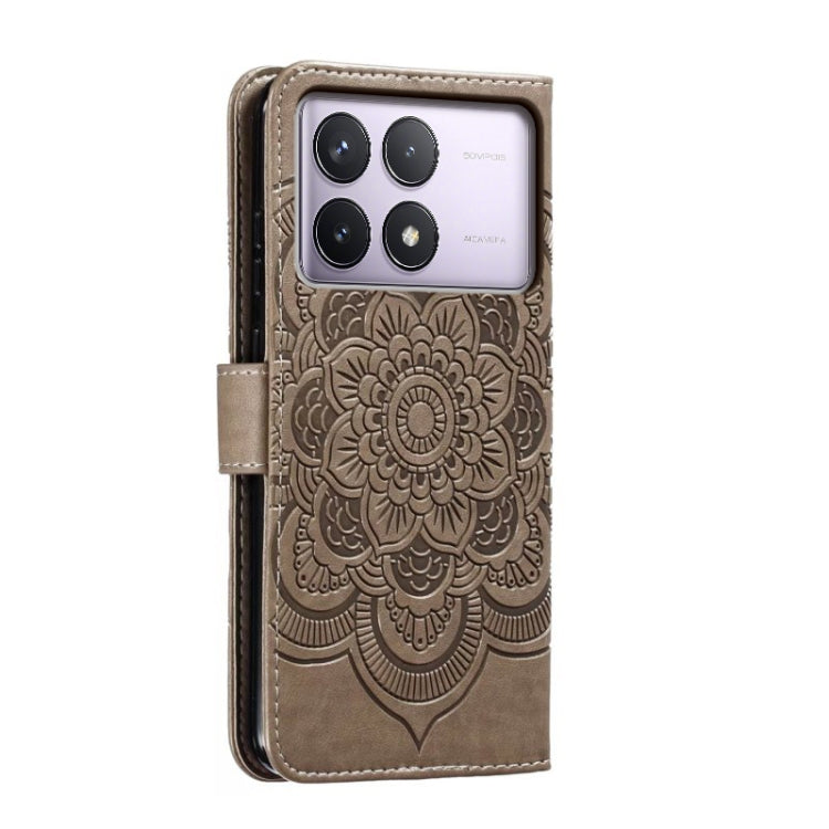 For Xiaomi Redmi K70 Sun Mandala Embossing Pattern Phone Leather Case(Grey) - Xiaomi Cases by buy2fix | Online Shopping UK | buy2fix