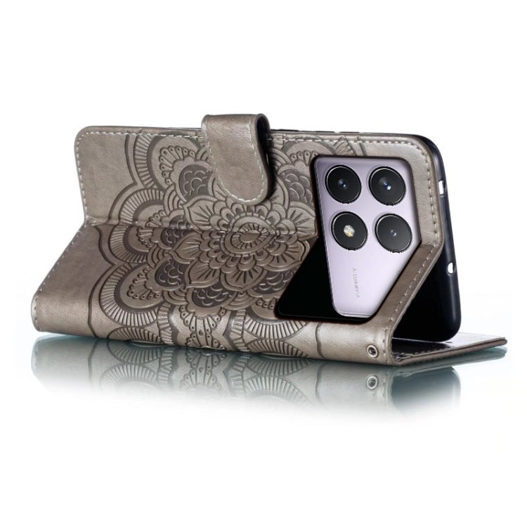 For Xiaomi Redmi K70 Sun Mandala Embossing Pattern Phone Leather Case(Grey) - Xiaomi Cases by buy2fix | Online Shopping UK | buy2fix