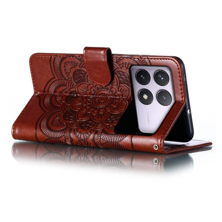 For Xiaomi Redmi K70 Sun Mandala Embossing Pattern Phone Leather Case(Brown) - Xiaomi Cases by buy2fix | Online Shopping UK | buy2fix
