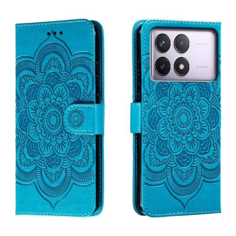 For Xiaomi Redmi K70 Sun Mandala Embossing Pattern Phone Leather Case(Blue) - Xiaomi Cases by buy2fix | Online Shopping UK | buy2fix