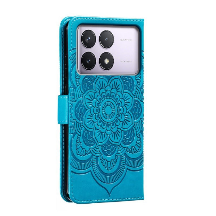 For Xiaomi Redmi K70 Sun Mandala Embossing Pattern Phone Leather Case(Blue) - Xiaomi Cases by buy2fix | Online Shopping UK | buy2fix