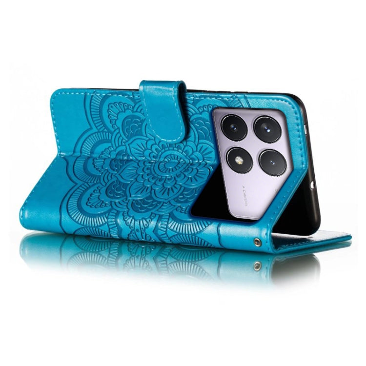 For Xiaomi Redmi K70 Sun Mandala Embossing Pattern Phone Leather Case(Blue) - Xiaomi Cases by buy2fix | Online Shopping UK | buy2fix
