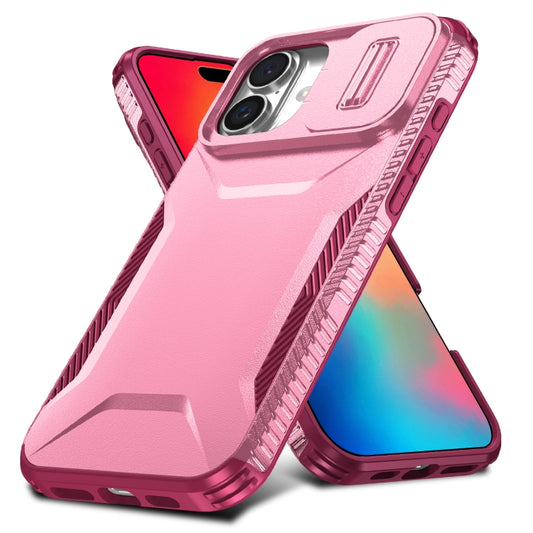 For iPhone 16 Plus Sliding Camshield Phone Case(Pink + Rose Red) by buy2fix