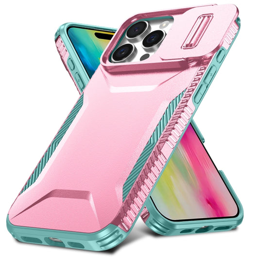 For iPhone 16 Pro Max Sliding Camshield Phone Case(Pink + Grey Green) by buy2fix