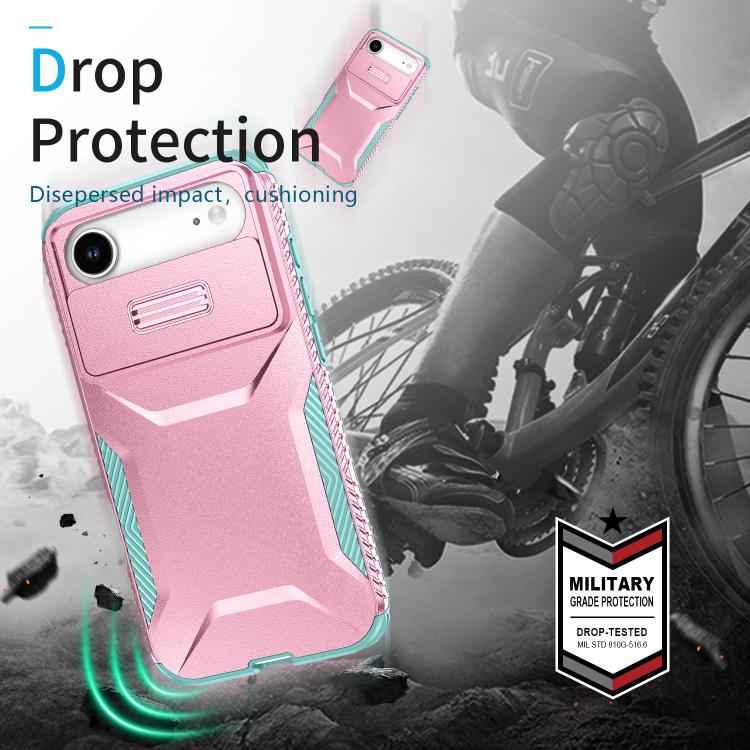 For iPhone Air Sliding Camshield Phone Case(Grey Green + Pink) - iPhone Air Cases by buy2fix | Online Shopping UK | buy2fix