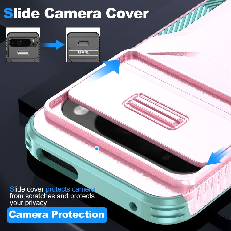 For Google Pixel 10 Pro XL / 9 Pro XL Sliding Camshield Phone Case(Pink + Grey Green) by buy2fix