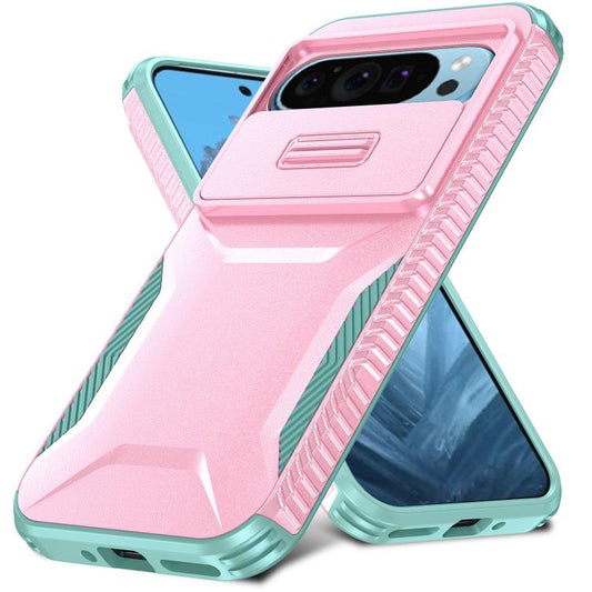 For Google Pixel 10 Pro / 10 / 9 Pro Sliding Camshield Phone Case(Pink + Grey Green) - Google Cases by buy2fix | Online Shopping UK | buy2fix