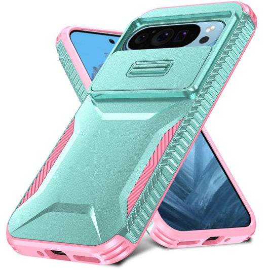 For Google Pixel 10 Pro / 10 / 9 Pro Sliding Camshield Phone Case(Grey Green + Pink) - Google Cases by buy2fix | Online Shopping UK | buy2fix