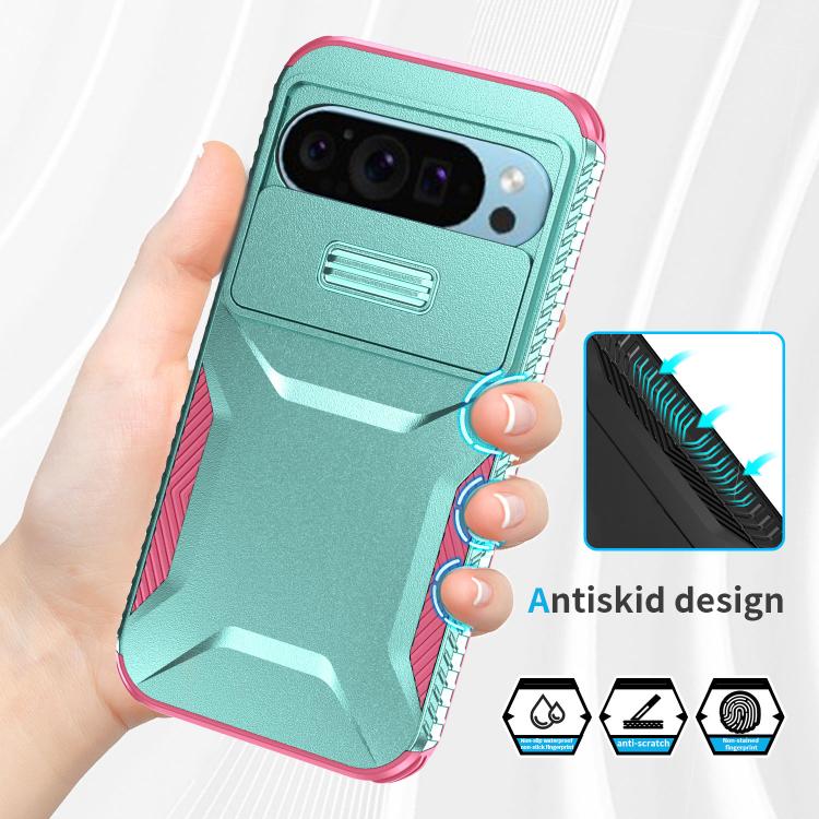 For Google Pixel 10 Pro / 10 / 9 Pro Sliding Camshield Phone Case(Grey Green + Pink) - Google Cases by buy2fix | Online Shopping UK | buy2fix