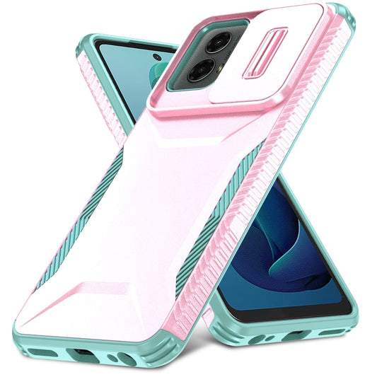 For Motorola Moto G 5G 2024 Sliding Camshield Phone Case(Pink + Grey Green) by buy2fix