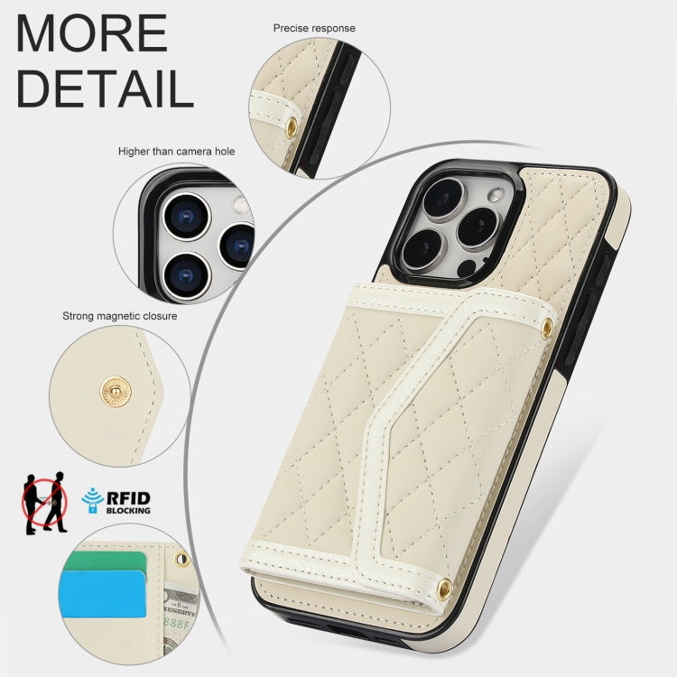 For iPhone 12 mini Splicing Rhombic Texture Card Bag Phone Case with Long Lanyard(Beige) - iPhone 12 mini Cases by buy2fix | Online Shopping UK | buy2fix