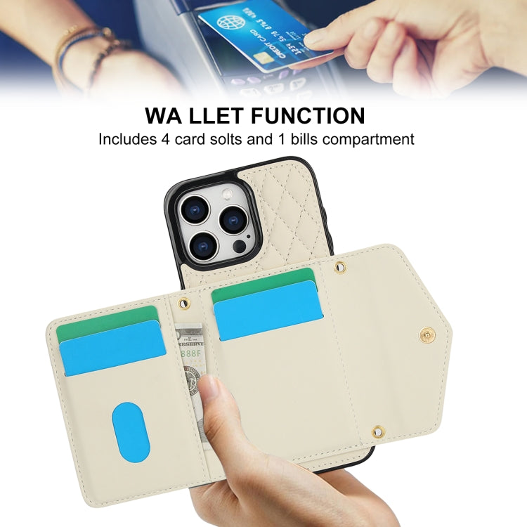 For iPhone 12 mini Splicing Rhombic Texture Card Bag Phone Case with Long Lanyard(Beige) - iPhone 12 mini Cases by buy2fix | Online Shopping UK | buy2fix